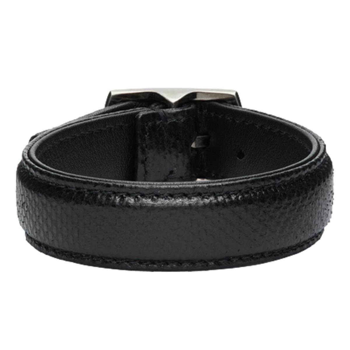 Saint Laurent Black Leather Snake Embossed Buckle Bracelet 634751 - LUXURYMRKT