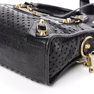 Balenciaga Classic City Black Leather Perforated Mini Satchel Bag 501065 - LUXURYMRKT