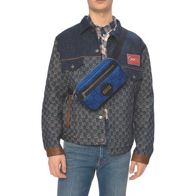 Gucci Off The Grid Blue Nylon Leather Trim Belt Bag - LUXURYMRKT