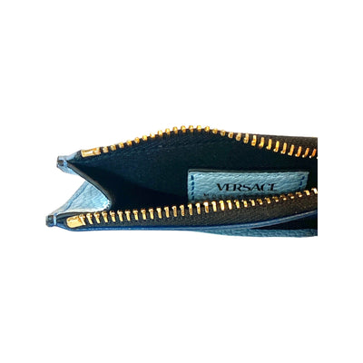 Versace Virtus Cornflower and Navy Leather Card Holder Wallet 1005975 - LUXURYMRKT
