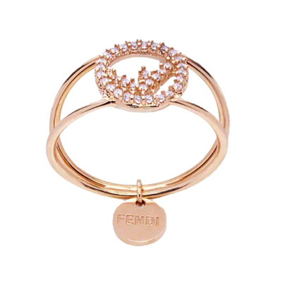 Fendi F is Fendi Circle Logo Crystal Ring Rose Gold Metal Size Large - LUXURYMRKT