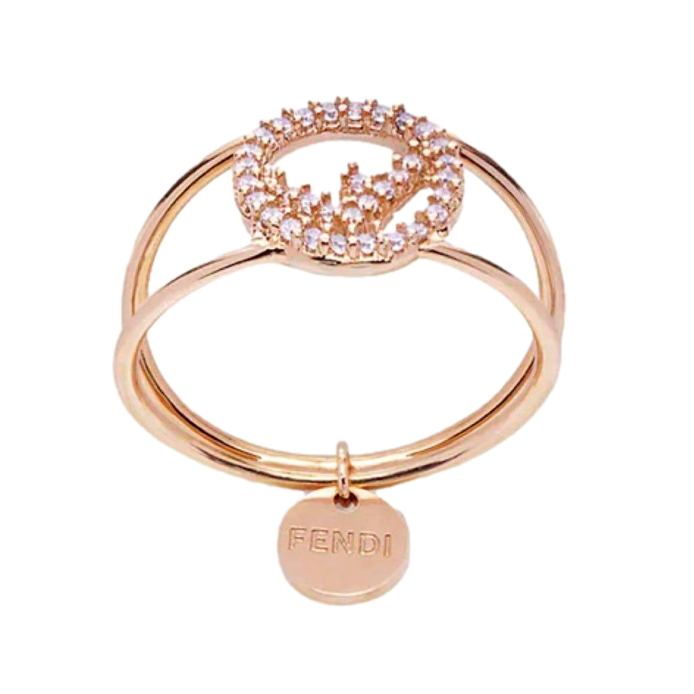Fendi F is Fendi Circle Logo Crystal Ring Rose Gold Metal Size Medium - LUXURYMRKT