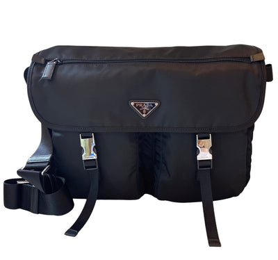 Prada Re-edition Black Vela Nylon Messenger Bag - LUXURYMRKT