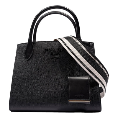 Prada Monochrome Saffiano Top Handle Crossbody Tote Bag Black - LUXURYMRKT