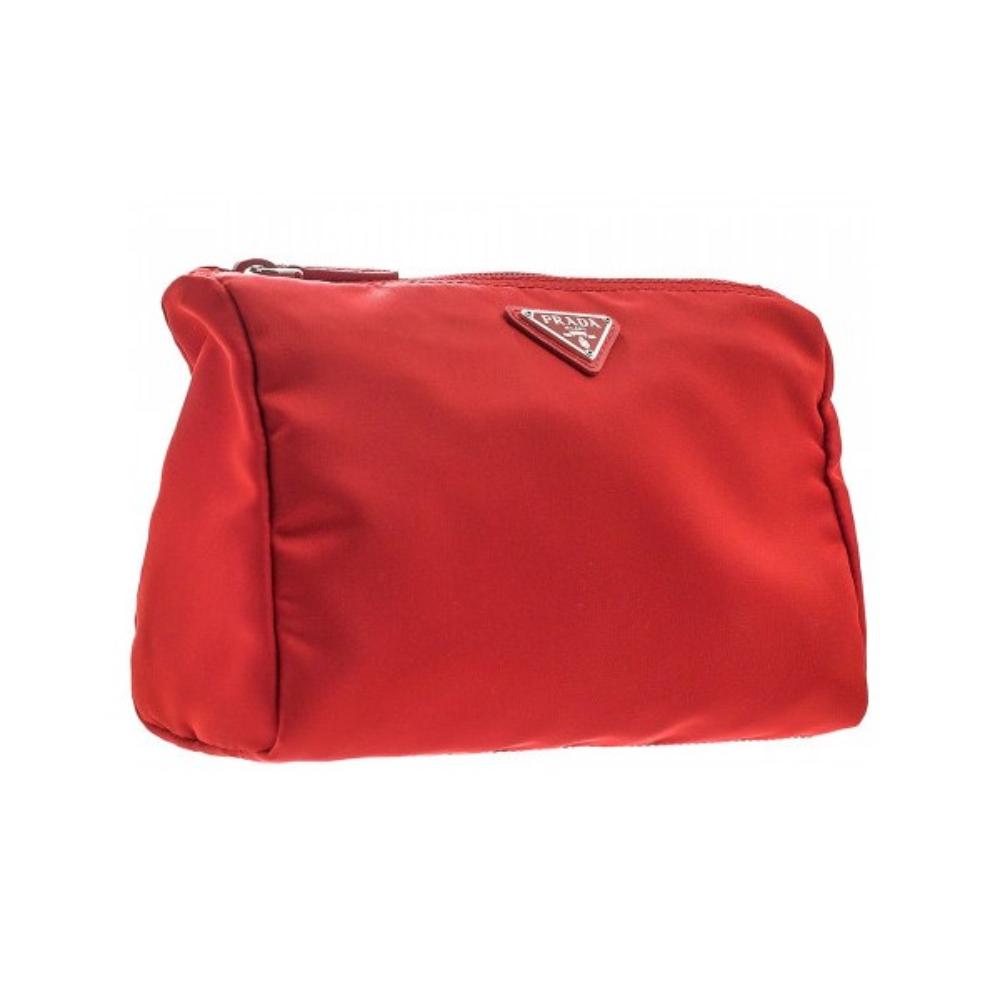 Prada Re-Nylon Triangle Rosso Red Small Cosmetic Pouch Clutch Bag - LUXURYMRKT