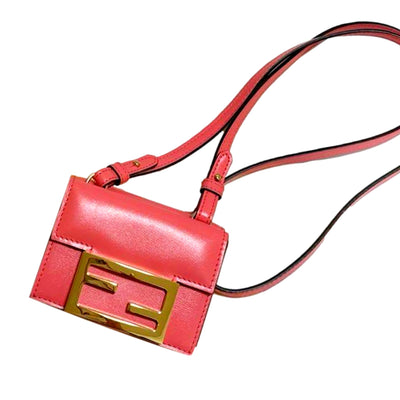 Fendi Micro Baguette Trifold Wallet Crossbody Bag Dalia Pink Leather - LUXURYMRKT