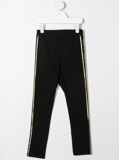 BALMAIN KIDS Logo Tape Cotton Leggings Black Gold-8Y