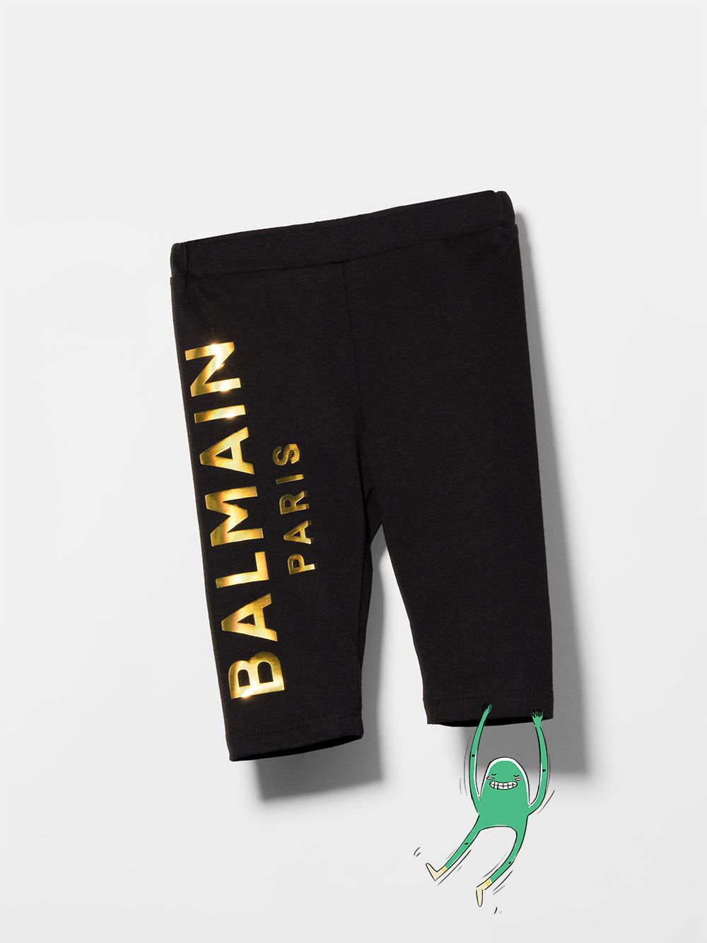 BALMAIN BABY Metallic Logo Print Leggings Black-12M