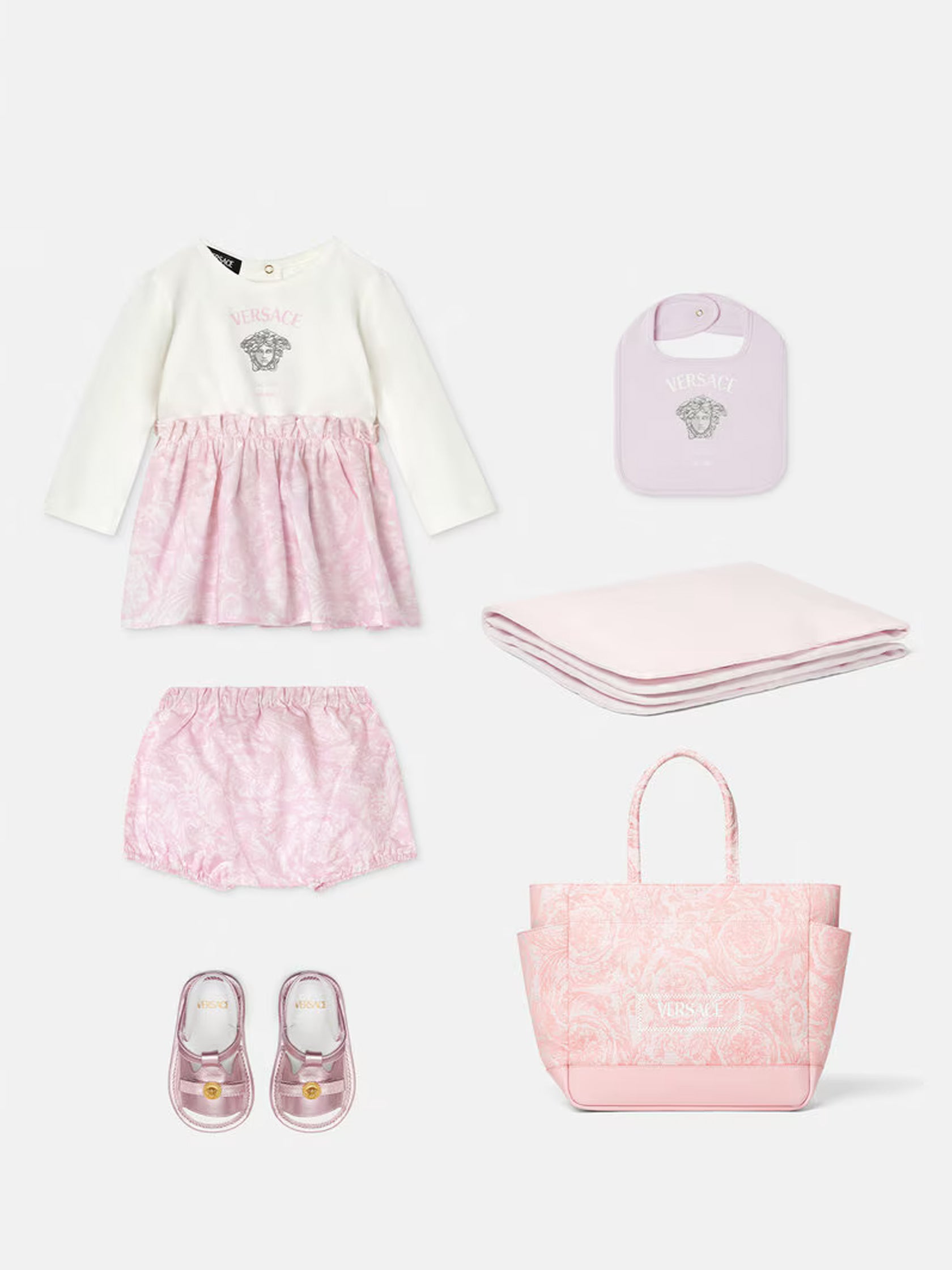 VERSACE BABY Girls Medusa Milano Dress Set Light Pink-3-6M