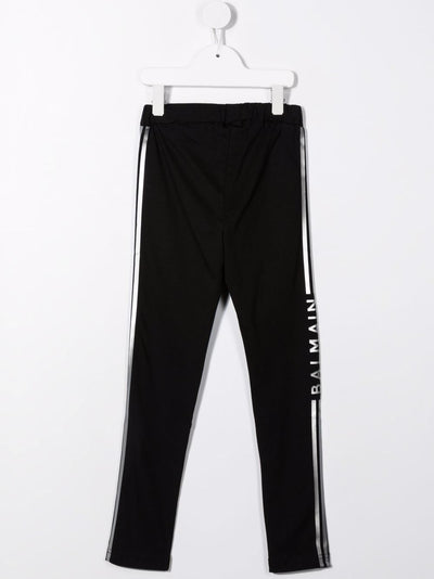 BALMAIN KIDS Logo Tape Cotton Leggings Black/Silver-6Y