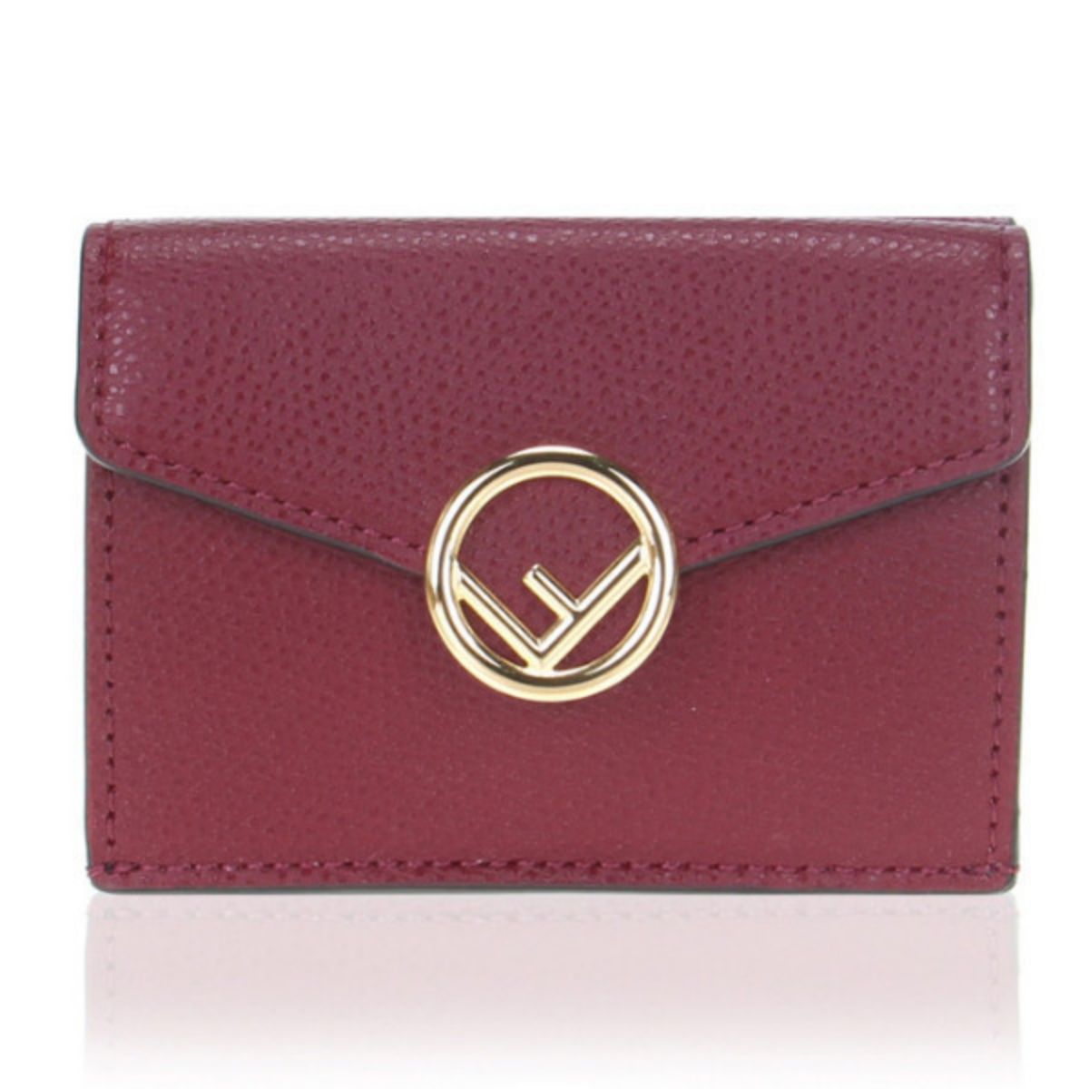 Fendi Calf Leather F Logo Barola Red Micro Trifold Wallet - LUXURYMRKT