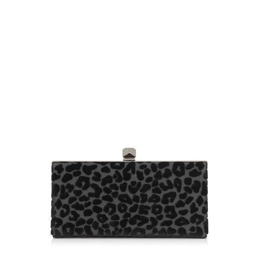 Jimmy Choo Celeste Black Devore Velvet Leopard Clutch Bag DEU01003 - LUXURYMRKT