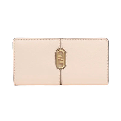 Fendi O'Lock Rose Pink and Tortora Gray Calf Leather Snap Continental Wallet - LUXURYMRKT