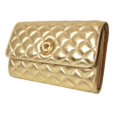 Versace Metallic Gold Leather Medusa Chain Wallet Bag DBSI159S - LUXURYMRKT