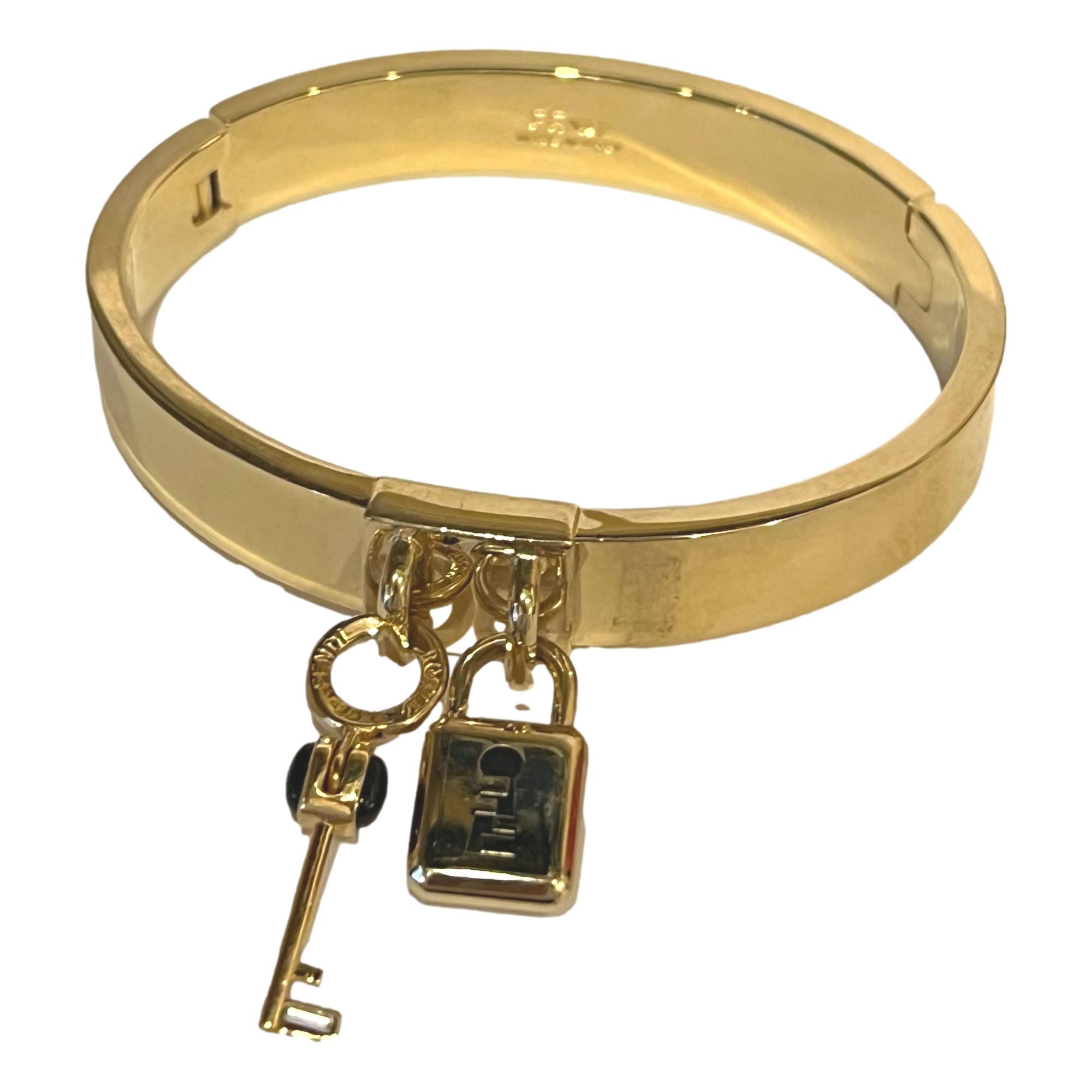 Fendi Master Key Pendant Gold Finish Metal Medium Cuff Bracelet - LUXURYMRKT