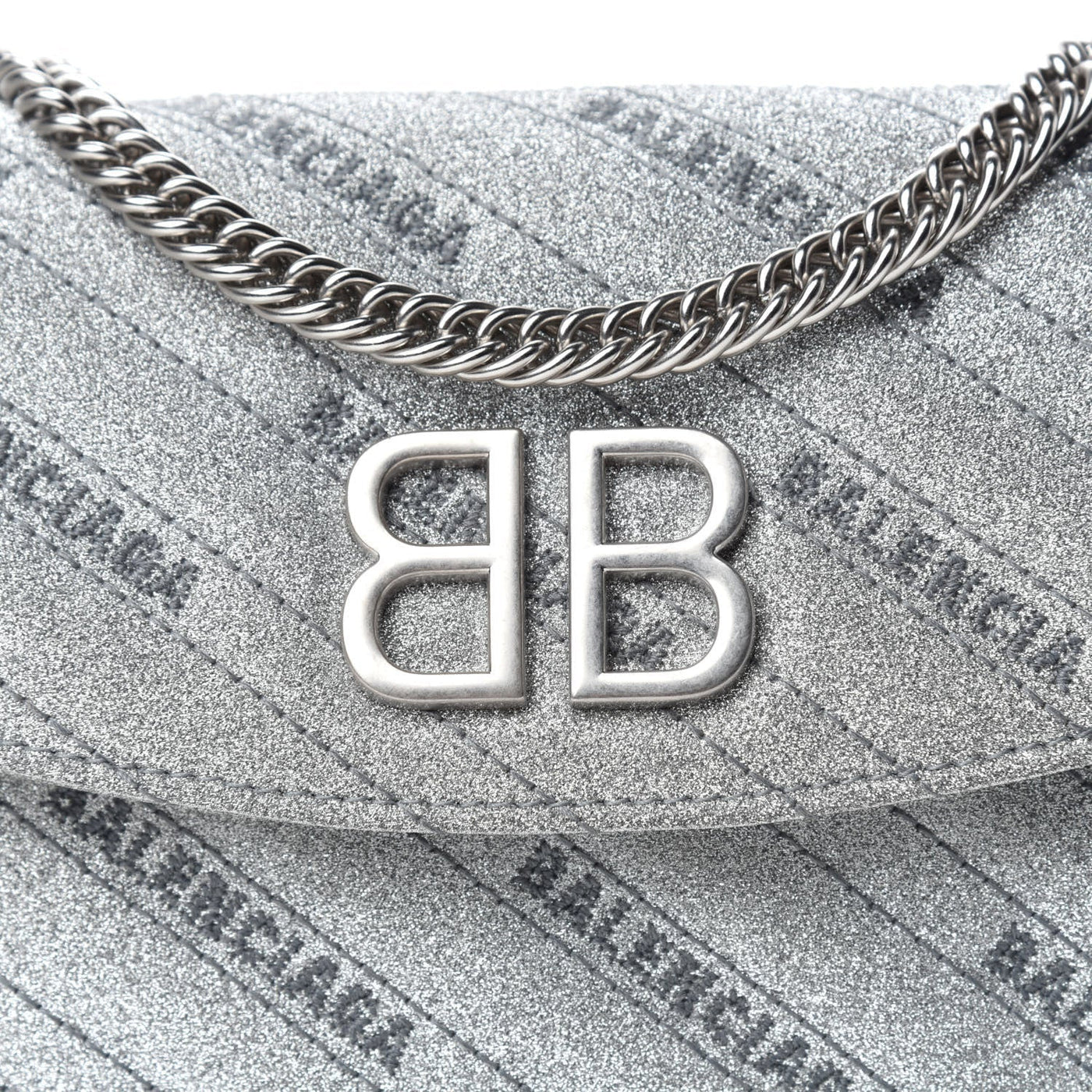 Balenciaga BB Silver Glittered Leather Wallet on Chain Bag 561507 - LUXURYMRKT