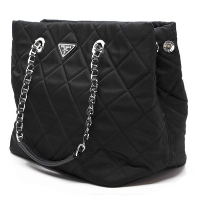 Prada Black Quilted Tessuto Chain Shoulder Bag Tote - LUXURYMRKT