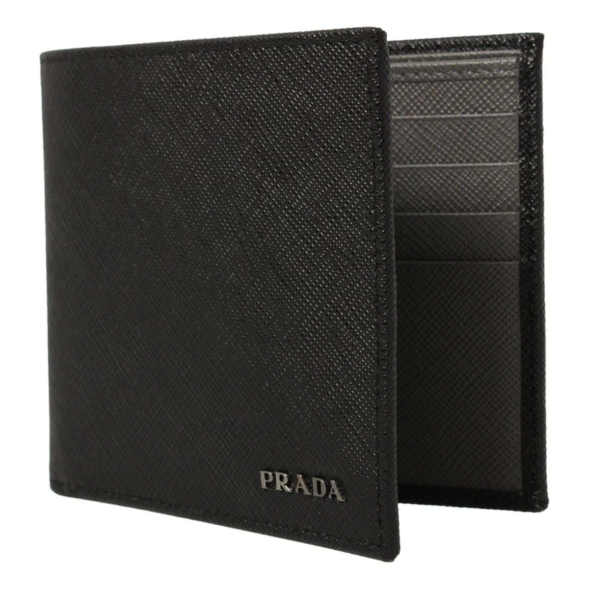 Prada Nero Black Grey Saffiano Cuir Leather Billfold Wallet - LUXURYMRKT