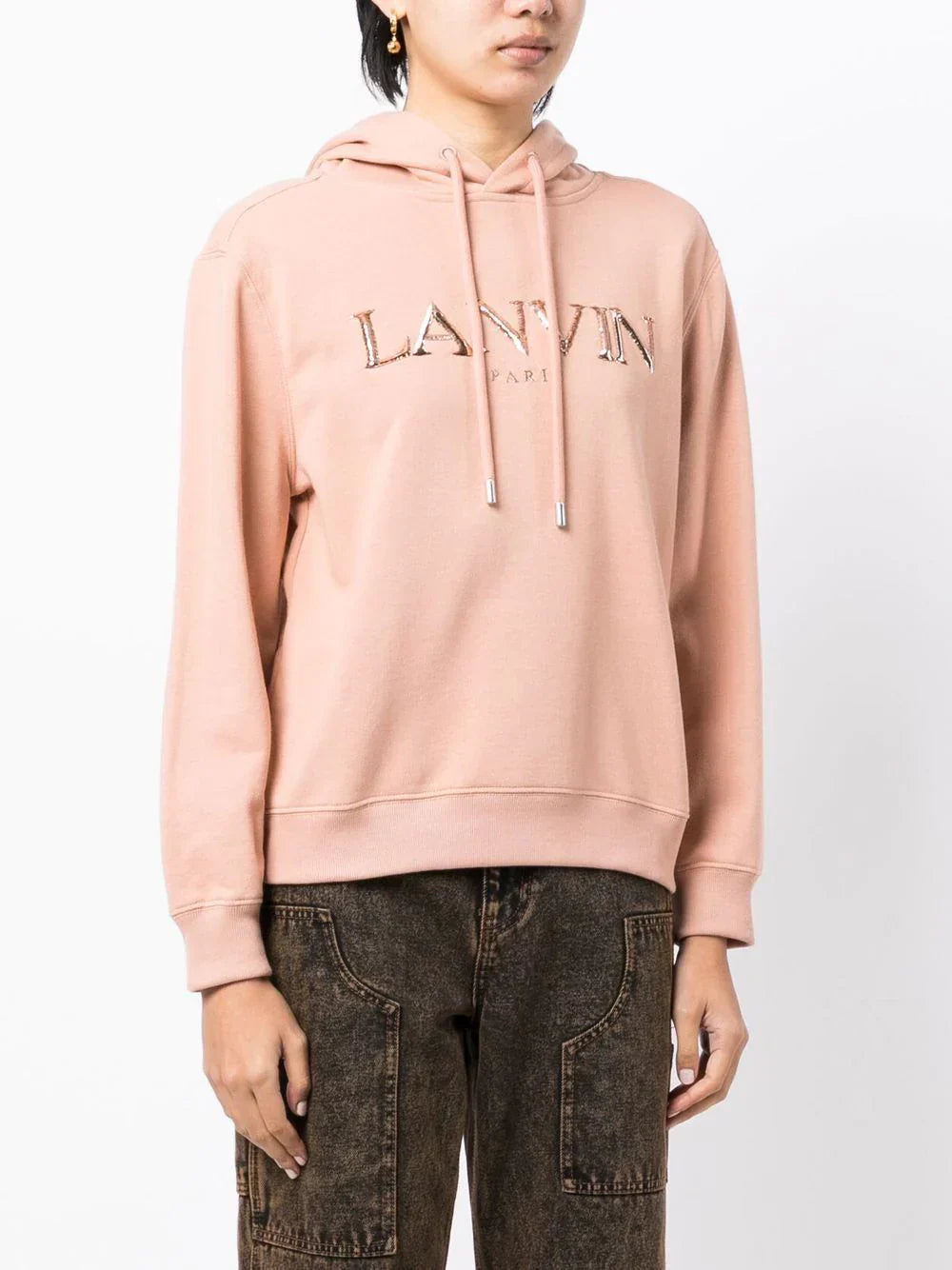 LANVIN WOMEN Embroidered Hoodie Pink Ivory-XS