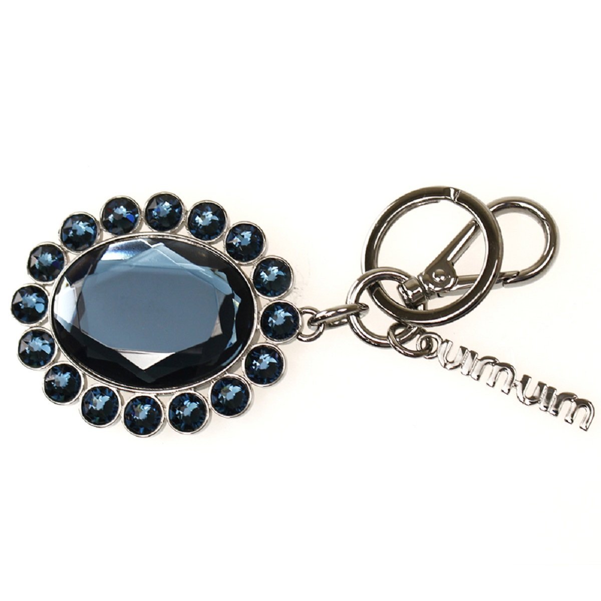 Miu Miu Trick Oval Charm Key Chain with Dark Blue Crystal - LUXURYMRKT
