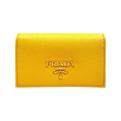 Prada Saffiano Yellow Leather Card Case Wallet - LUXURYMRKT