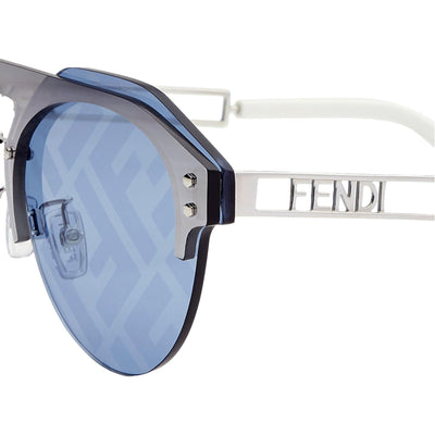 Fendi Technicolour Blue FF Print Lenses Palladium Pilot Frame Sunglasses - LUXURYMRKT
