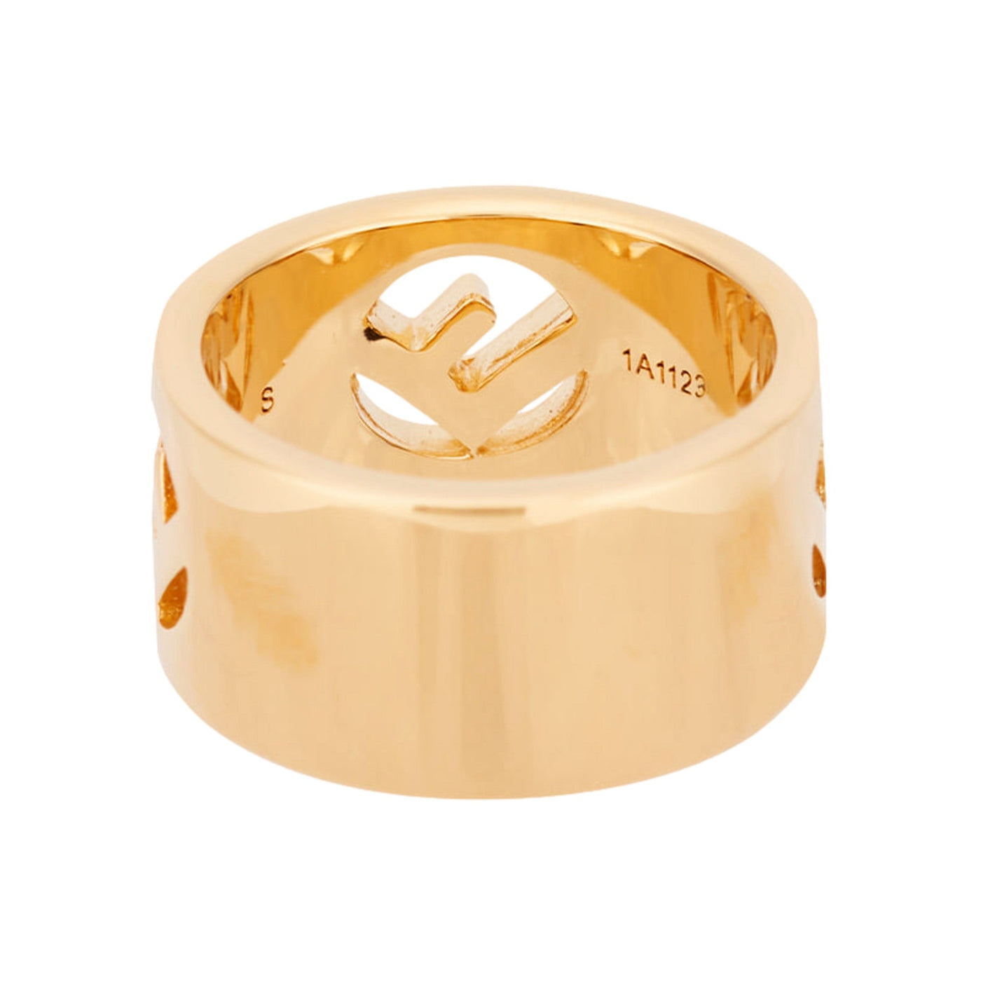 Fendi F is Fendi Logo Ring Wide Band Crystal Gold Metal Size Small - LUXURYMRKT