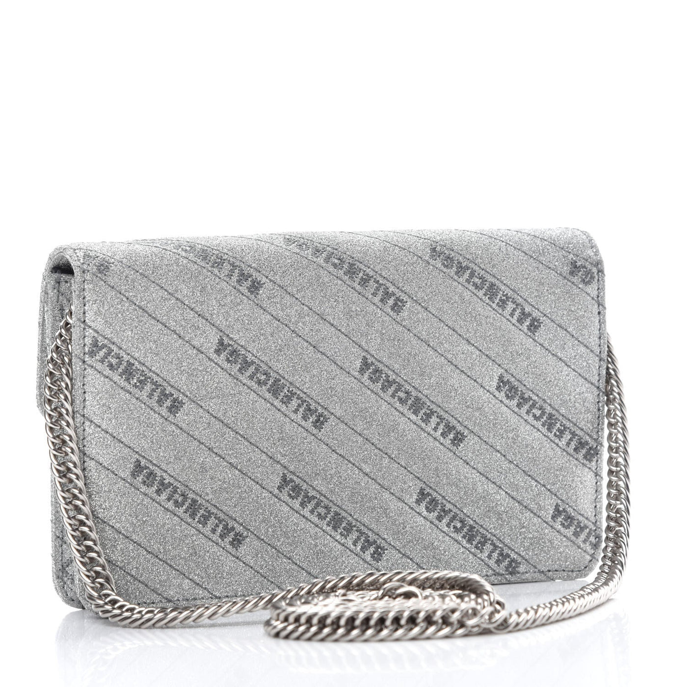 Balenciaga BB Silver Glittered Leather Wallet on Chain Bag 561507 - LUXURYMRKT