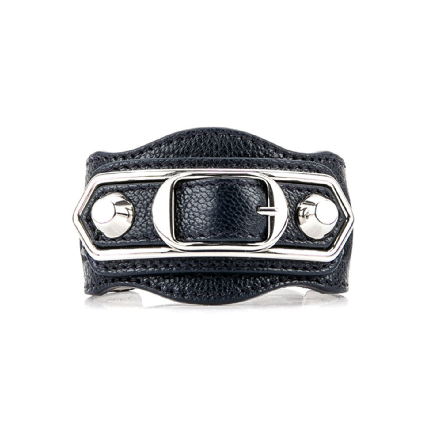 Balenciaga Black Shiny Calfskin Leather Studs Buckle Bracelet - LUXURYMRKT