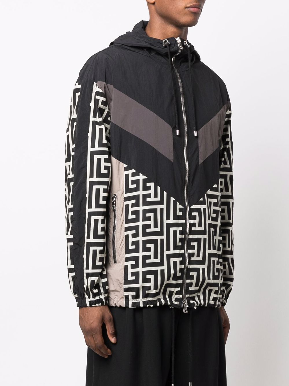 BALMAIN Monogram Hooded Windbreaker Black-M