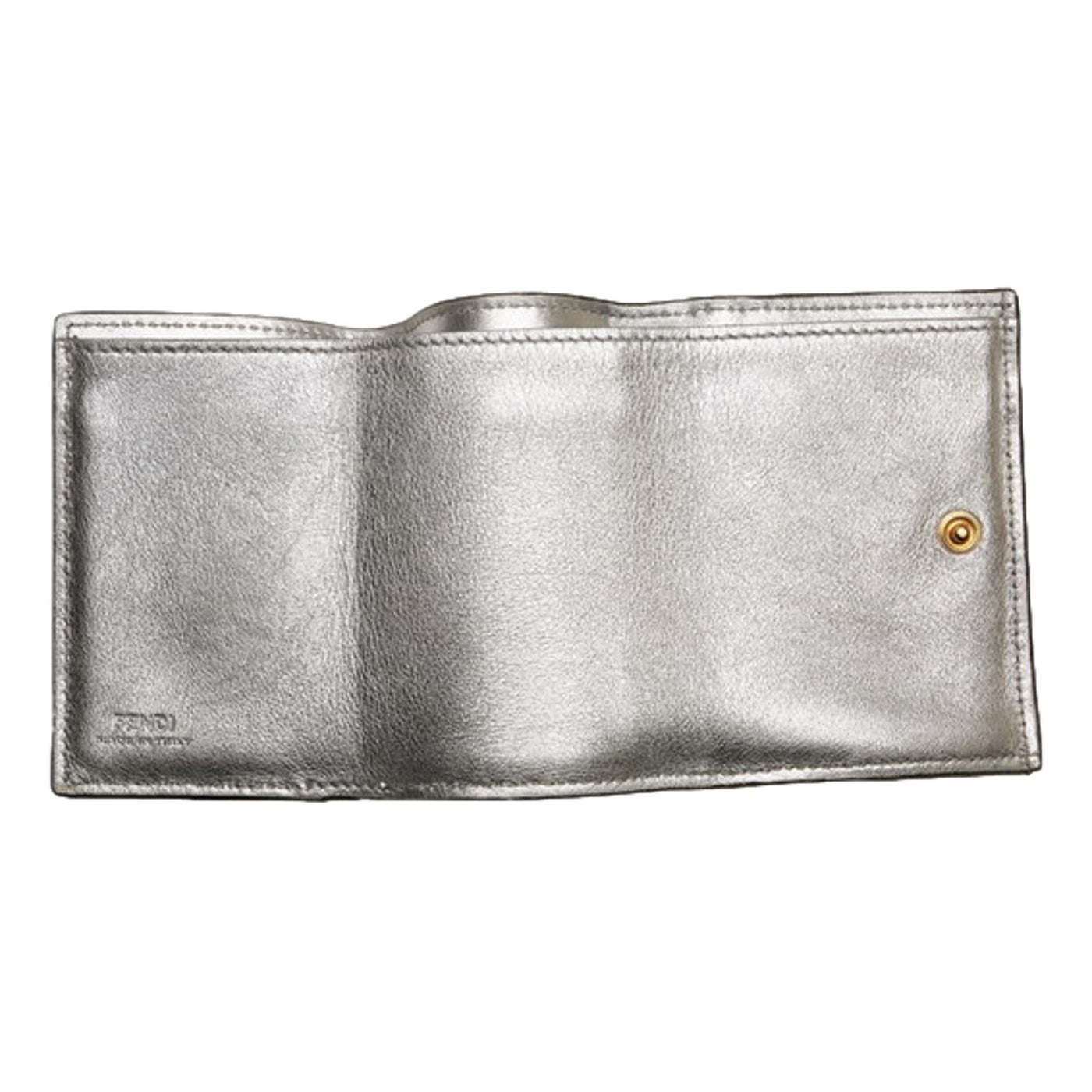 Fendi Roma Silver Metallic Calf Leather Micro Trifold Wallet - LUXURYMRKT