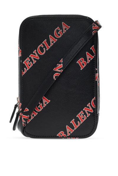 Balenciaga Black Calfskin Leather Sport Print Phone Holder Bag 618189 - LUXURYMRKT