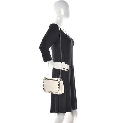 Prada White Glace Leather Studded Trim Crossbody Handbag 1BD147 - LUXURYMRKT