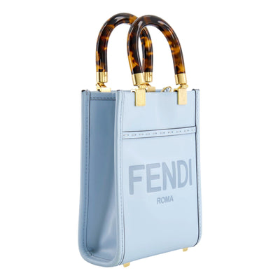 Fendi Mini Sunshine Shopper Tote Crossbody Bag 2Way Baby Blue Leather - LUXURYMRKT