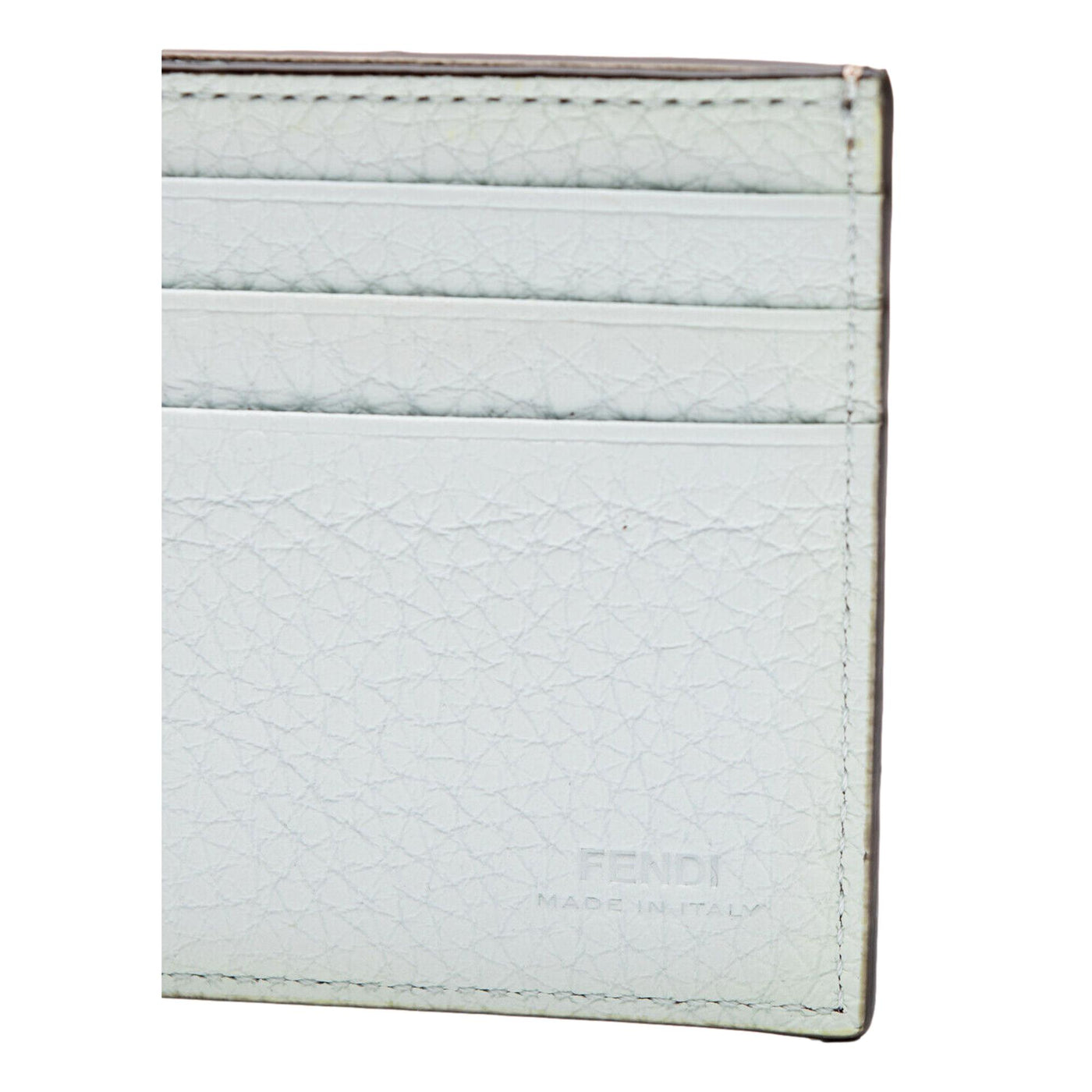Fendi FF Logo Plaque Light Gray Pebbled Calf Leather Bifold Wallet - LUXURYMRKT