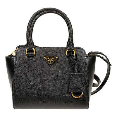 Prada Triangle Logo Black Saffiano Lux Leather Crossbody Tote Bag - LUXURYMRKT