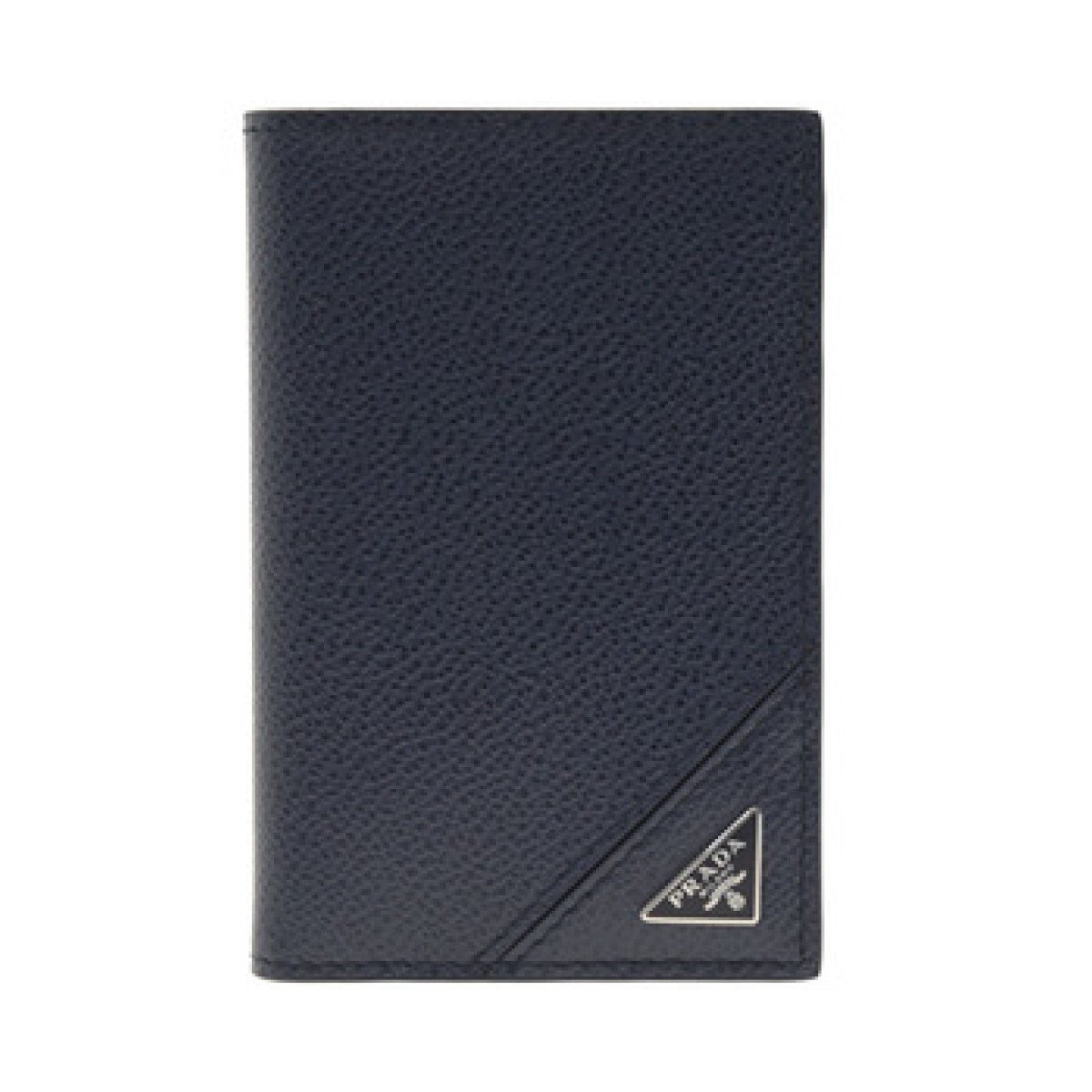 Prada Vitello Grain Blue Leather Triangle Logo Vertical Bifold Wallet - LUXURYMRKT
