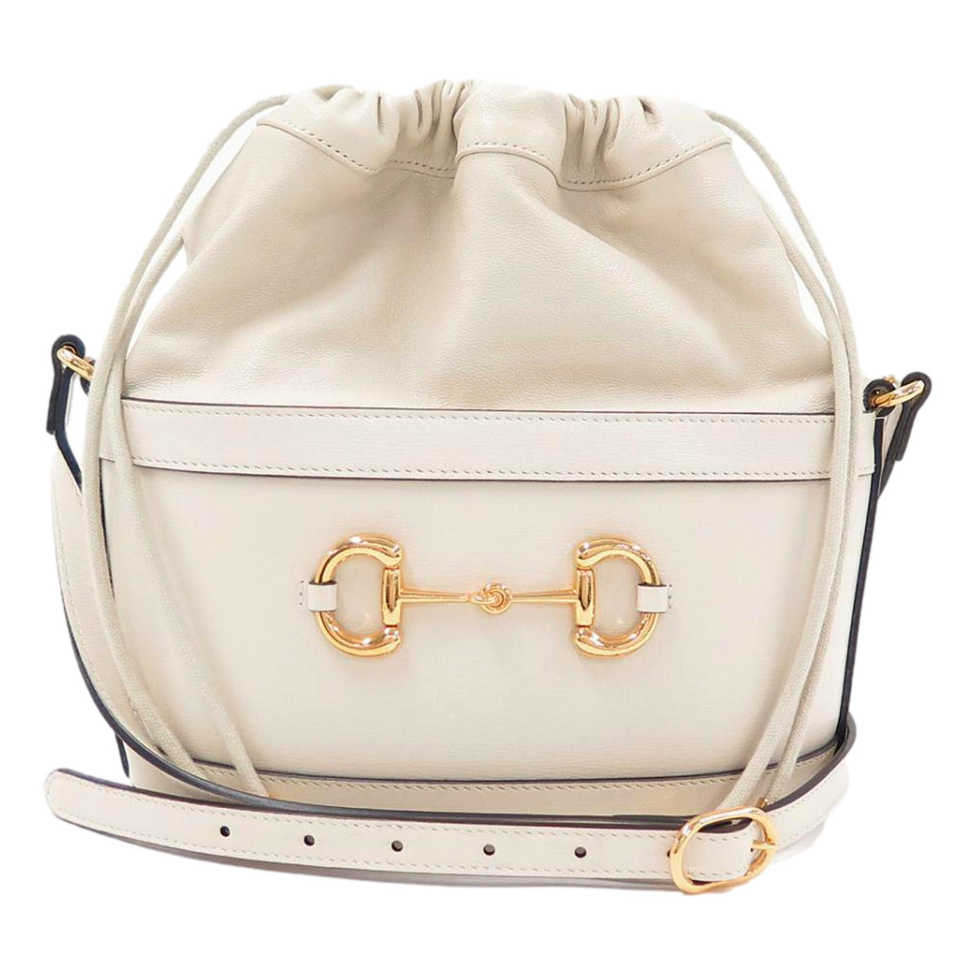 Gucci 1955 Horsebit White Leather Bucket Bag - LUXURYMRKT