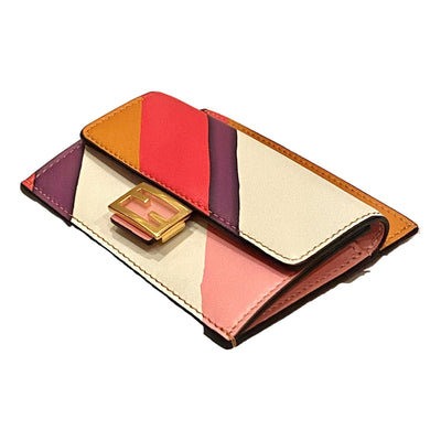 Fendi Baguette Hot Pink Stripe Leather Card Holder Wallet - LUXURYMRKT