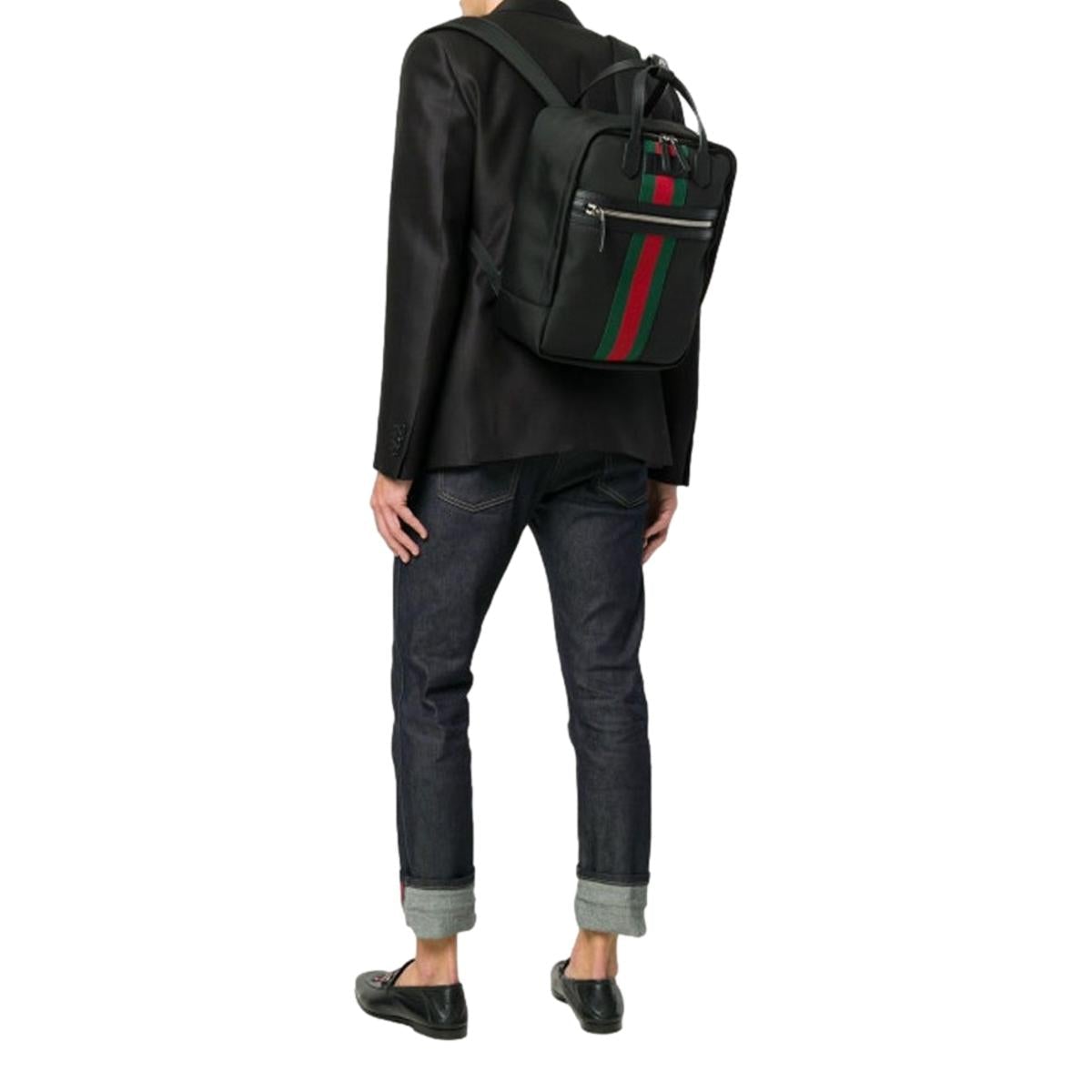 Gucci Techno Black Canvas Web Stripe Backpack 619748 - LUXURYMRKT