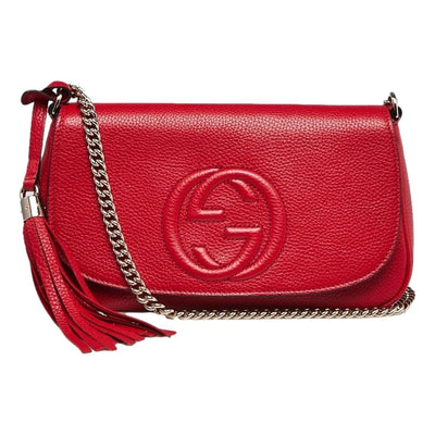 Gucci Soho Disco Red Leather GG Tassel Chain Crossbody Bag - LUXURYMRKT
