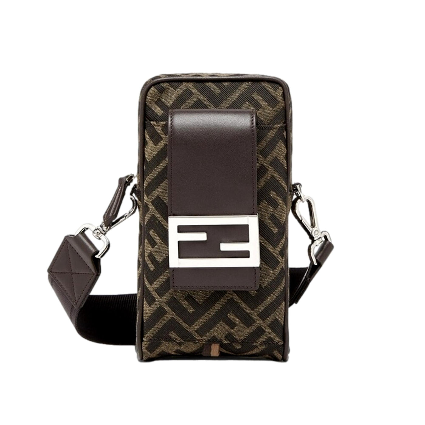 Fendi Baguette Brown Zucca Canvas Phone Holder Crossbody Bag - LUXURYMRKT