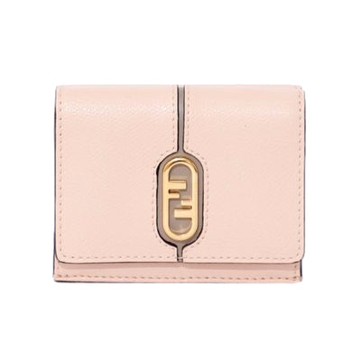 Fendi O'Lock Wallet Micro Trifold Rose Pink Tortora Gray Calf Leather - LUXURYMRKT