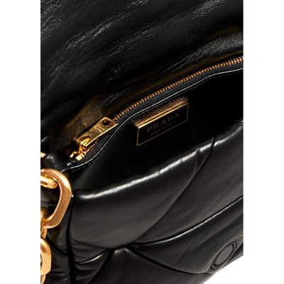 Prada Gold Logo Black Quilted Nappa Patch Leather Small Shoulder Bag - LUXURYMRKT