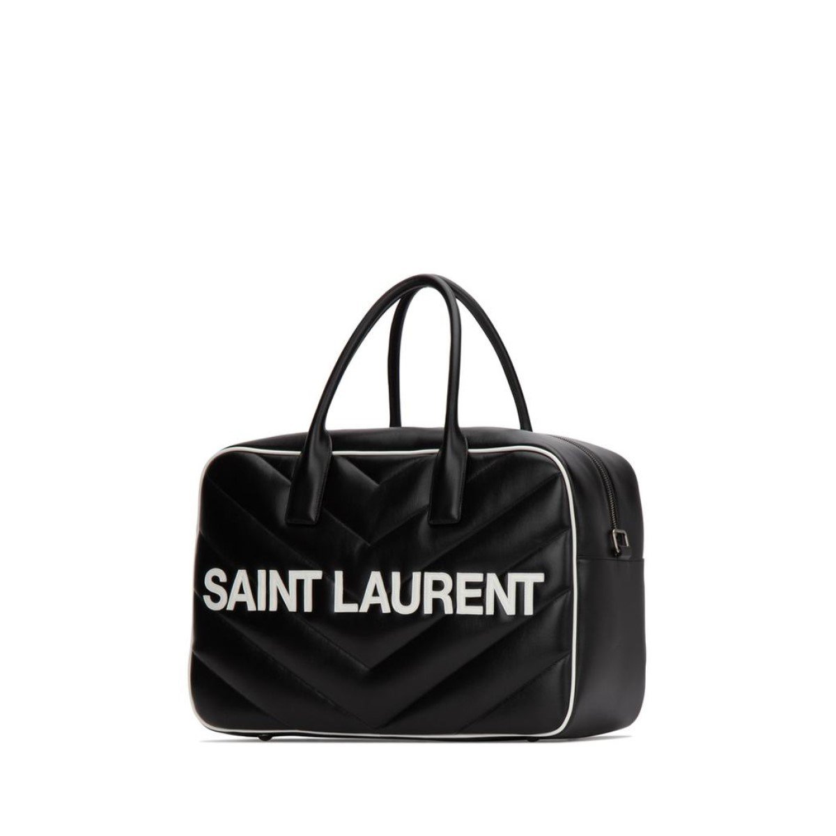 Saint Laurent Miles Logo Black Calf Leather Duffel Bowling Bag 525145 - LUXURYMRKT