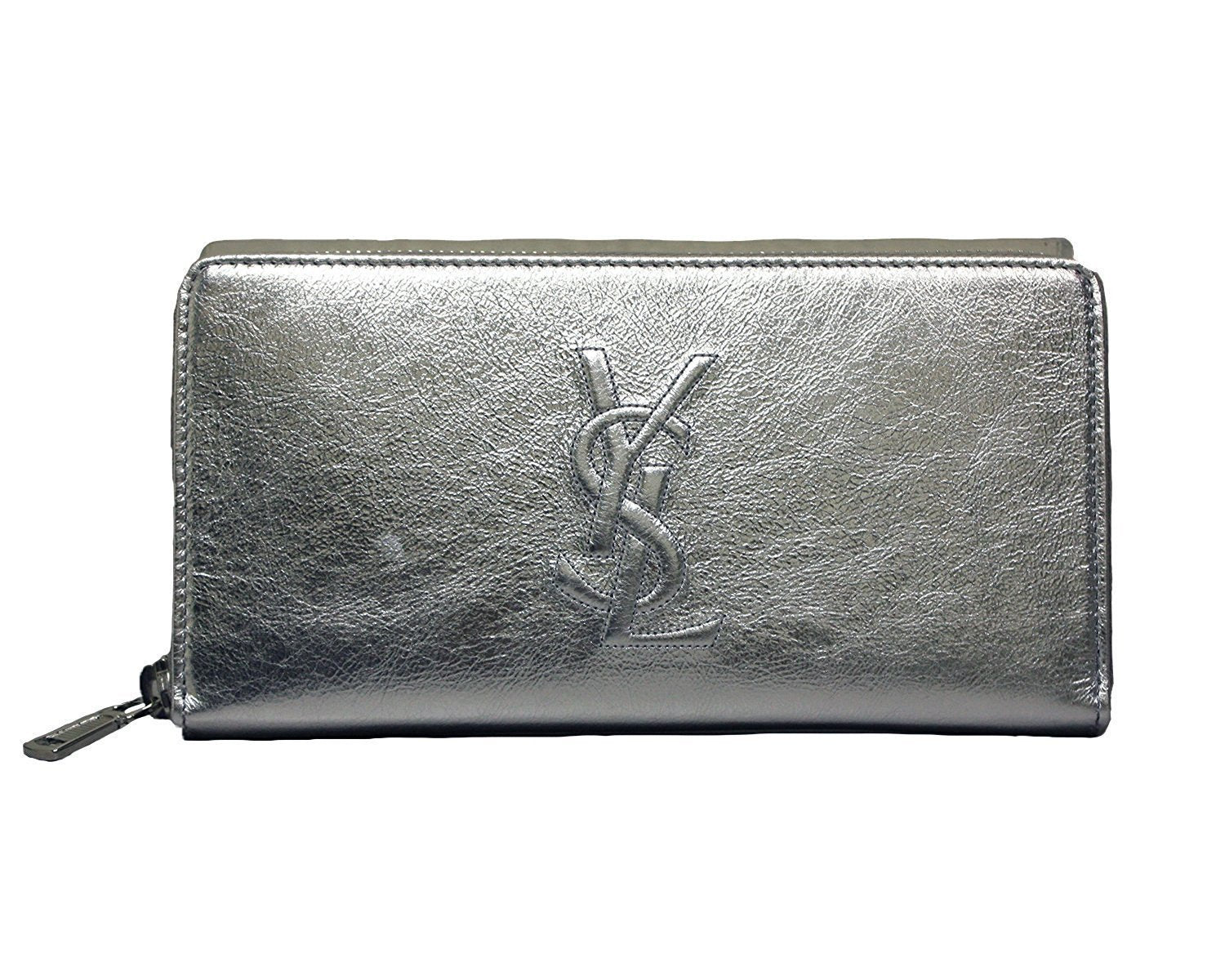 Yves Saint Laurent Wallet YSL Belle du Jour Silver Leather Zip Wallet 352904 - LUXURYMRKT