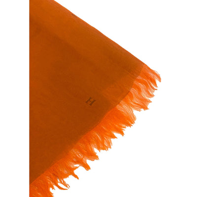 Hermes Monogram Fringe Orange and Siena Chiffon Long Stole Scarf - LUXURYMRKT