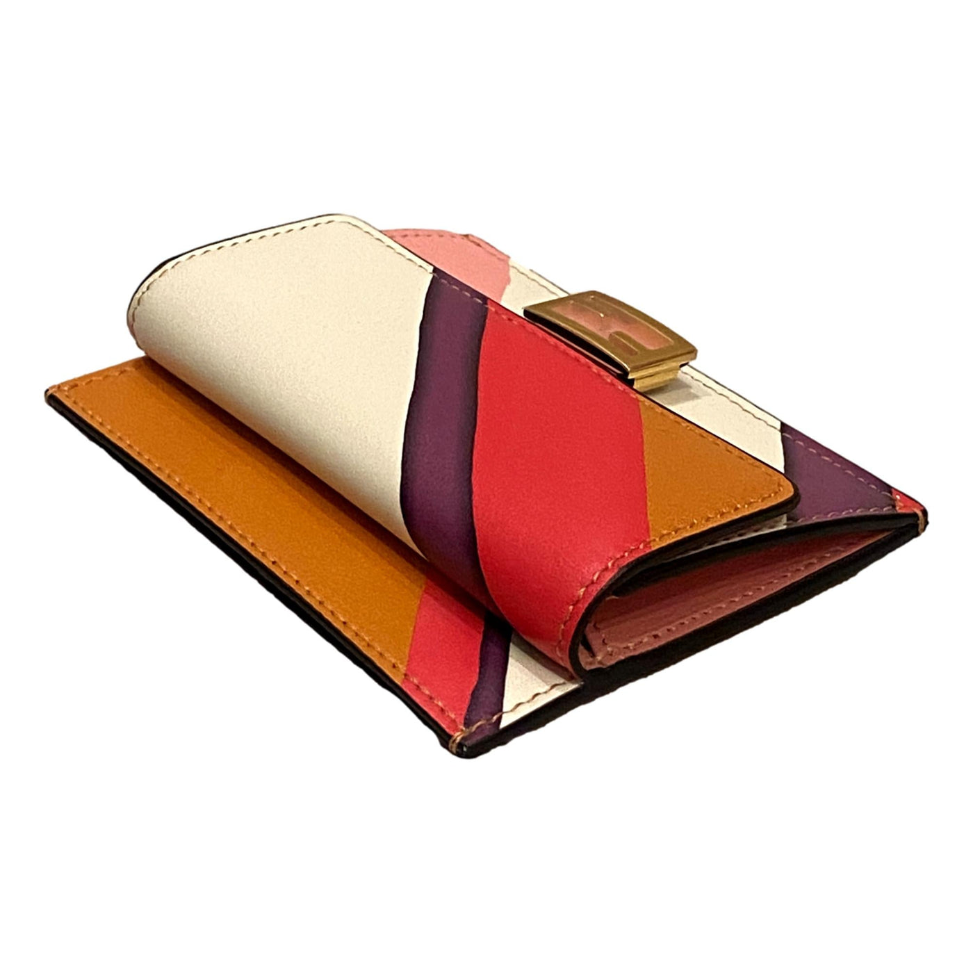 Fendi Baguette Hot Pink Stripe Leather Card Holder Wallet - LUXURYMRKT
