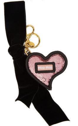 Miu Miu Trick in Pelle Rosa Pink Sequined Heart Key Ring 5TL214 - LUXURYMRKT