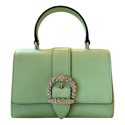 Jimmy Choo Cheri Mint Green Leather Top Handle Bag OSQM | 028 - LUXURYMRKT